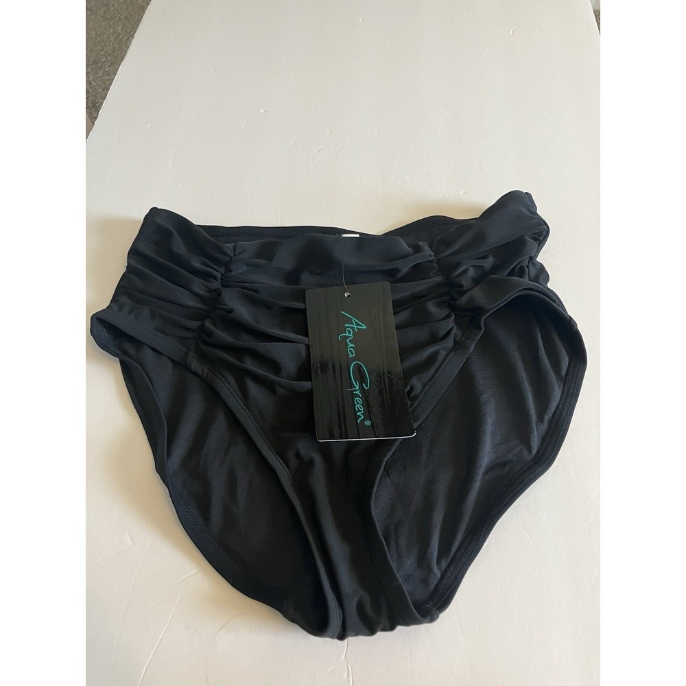 Aqua Green Bikini Bottom Women Medium Black NWT Shirred Brief C644